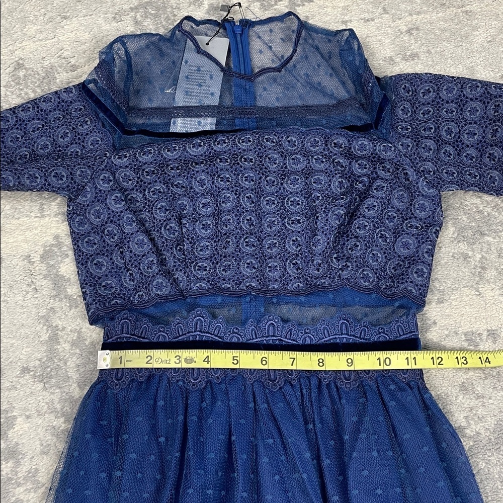 NWT Costarellos Blue Lace Panelled Maxi Dress Prairie Dot Tulle Sz 34 - Picture 12 of 15